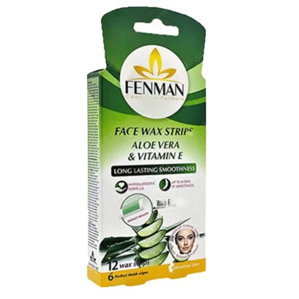 نوار موبر صورت 12 عددی فنمن عصاره آلوئه ورا | Fenman Face Wax Strips Aloe Vera & Vitamin E